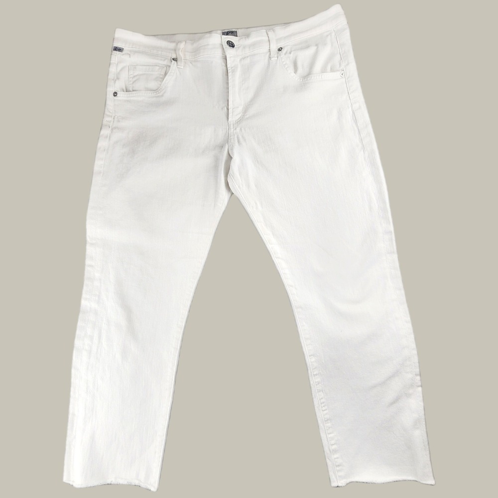 Citizens of Humanity Womens 32 Jeans White Straight Leg Denim Raw Hem Premium